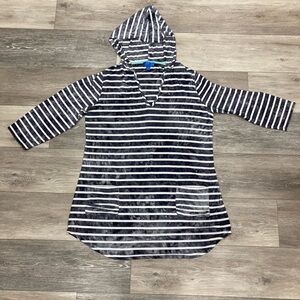 Blue Curl Beachwear Navy Blue Striped Swim Coverup Hooded with 3/4 Sleeves
